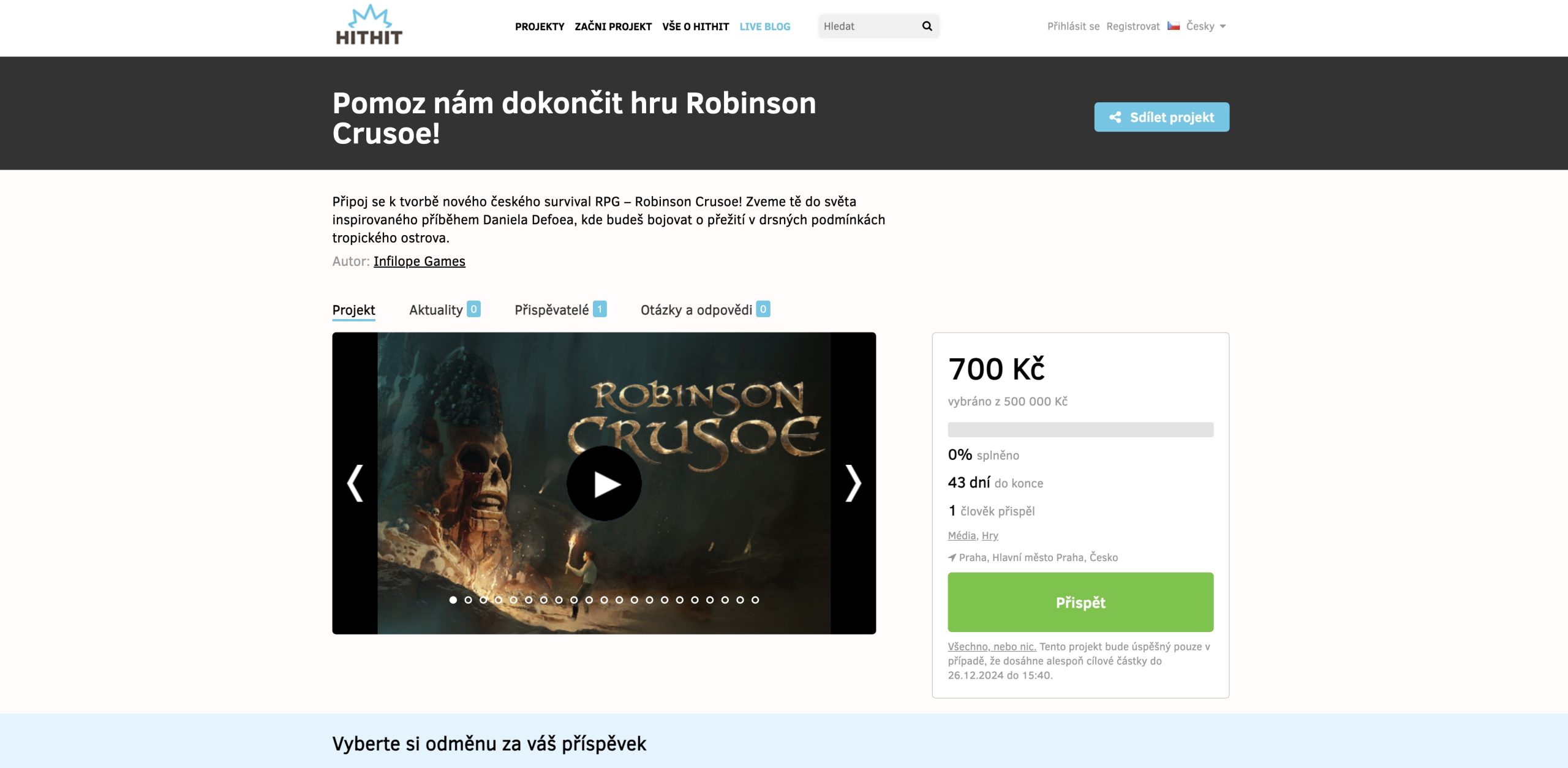 Podpořte vývoj hry Robinson Crusoe