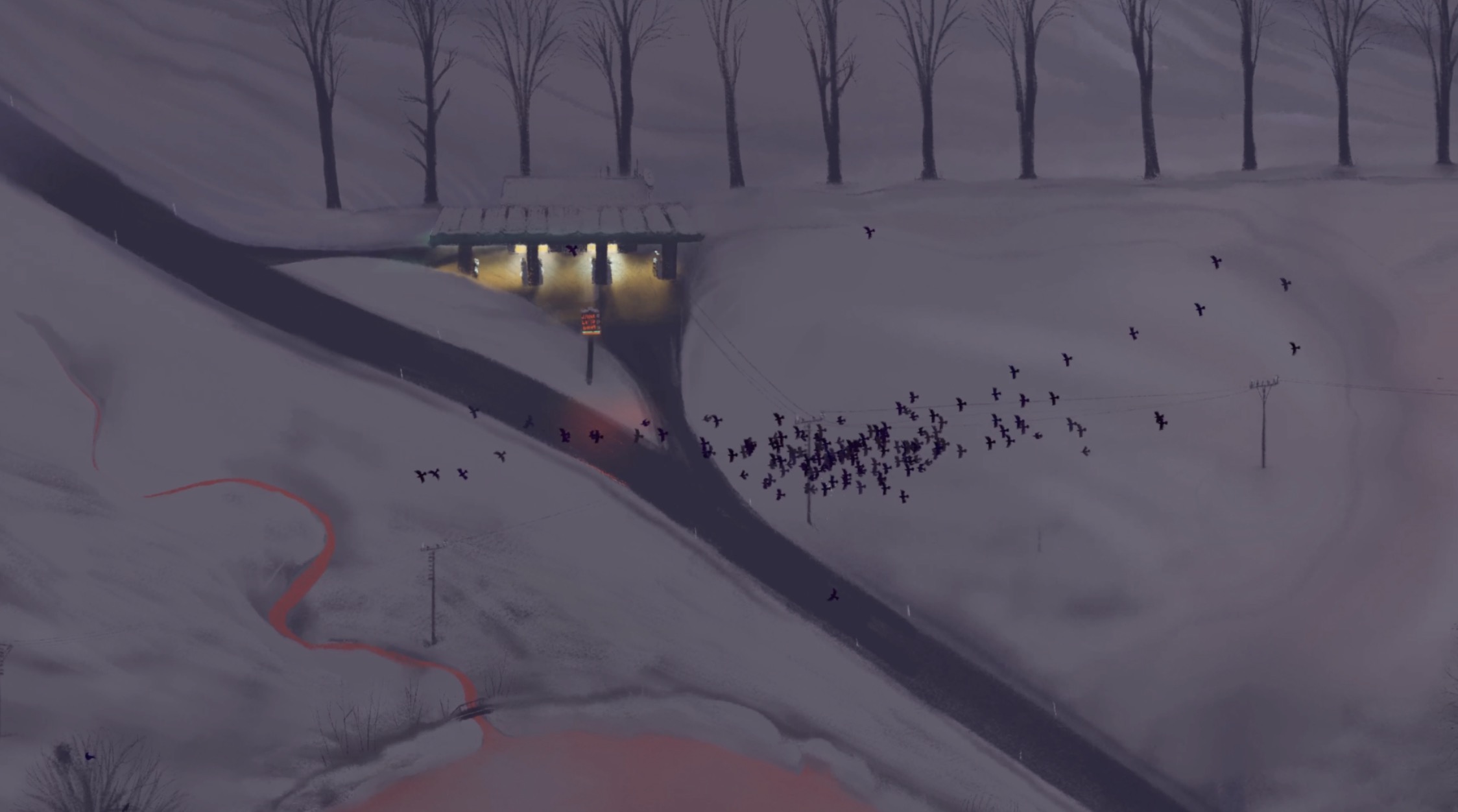 KRAA — hejna vran nad zimní krajinou